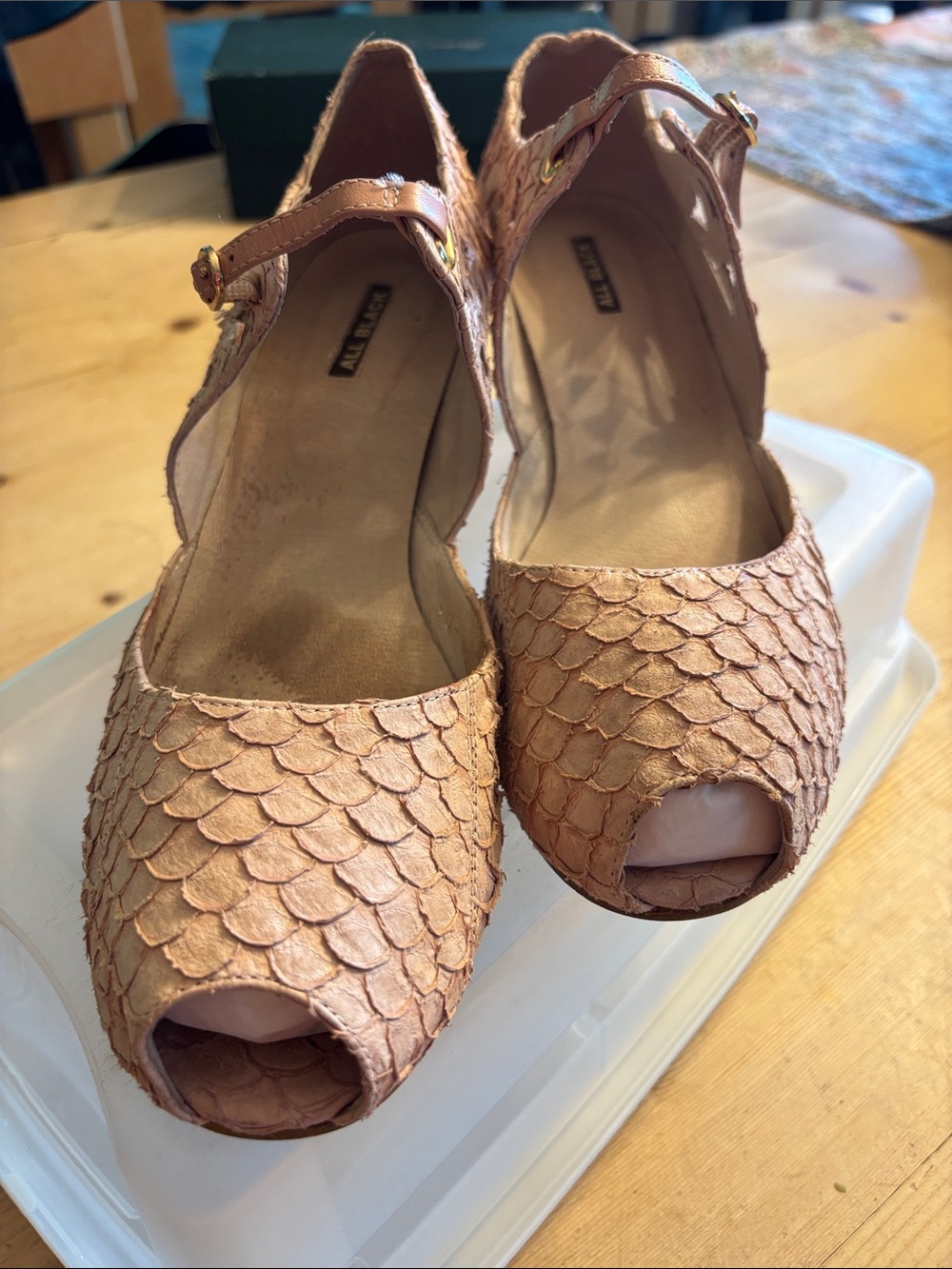 Scallop-Textured Peep-Toe Wedge Sandal - Blush Pink